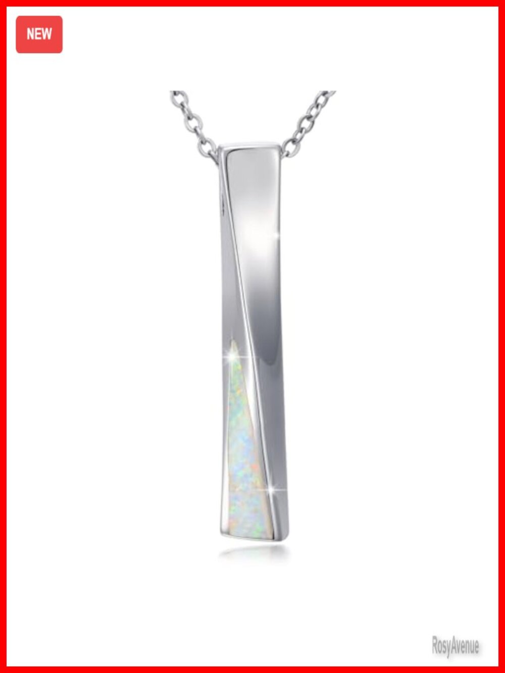 925 Sterling Silver Opal Bar Necklace Pendant Women's Gift